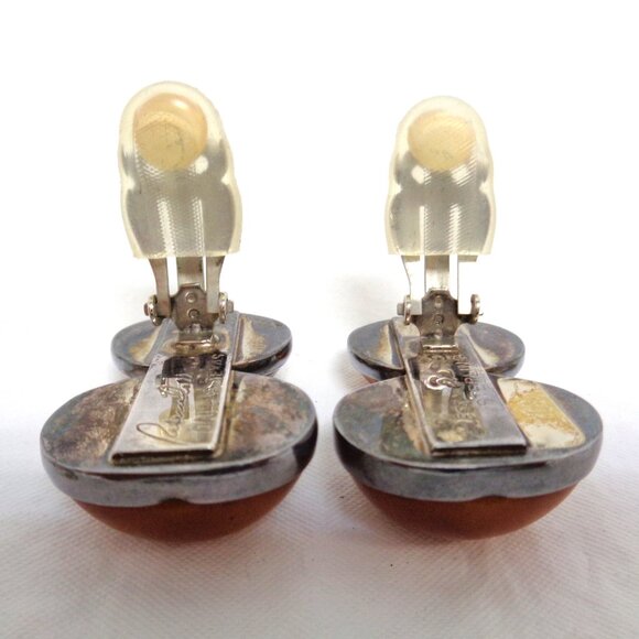 Rebecca Collins Sterling Silver Amber and Orange Jade Clip On Earrings - Picture 4 of 8